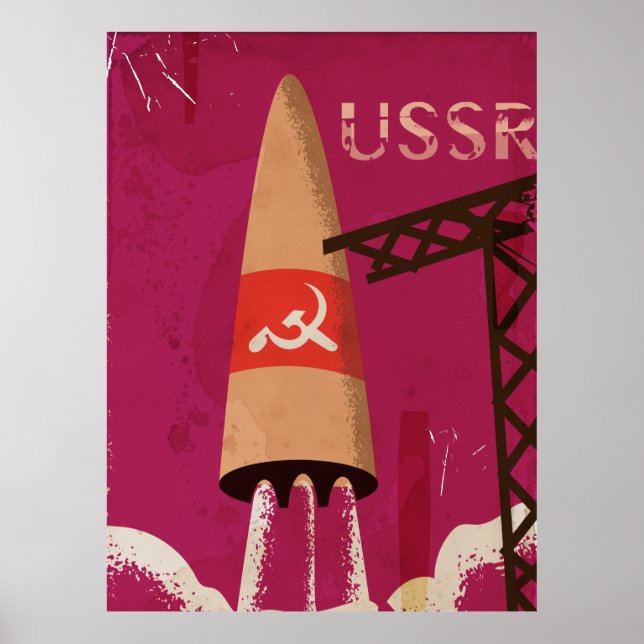 Pôster Cartaz Antigo Programa Espacial Soviético URSS (Frente)