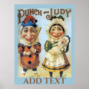 Poster Cartaz Antigo Punch e Judy, adicionar texto