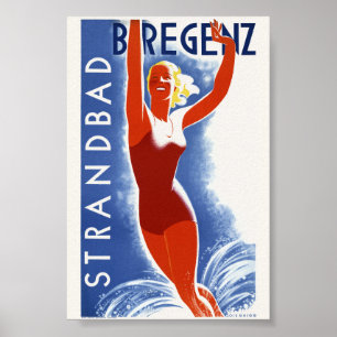 Poster Cartaz Antigo Strandbad Bregenz Áustria 1935