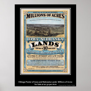 Poster Cartaz Antigo Venda de Terras Iowa/Nebraska