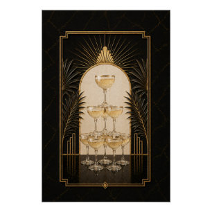 Pôster Cartaz Art Deco da Torre de Champanhe Arte para