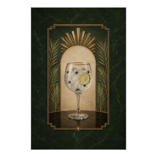 Pôster Cartaz Art Déco de Gin & Tonic Arte de Bar