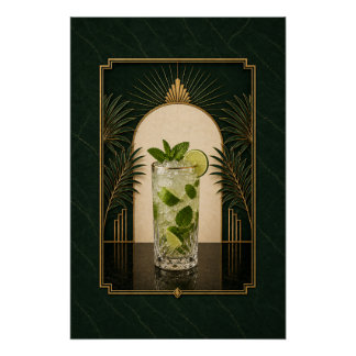 Pôster Cartaz Art Déco de Mojito | Arte de Bar