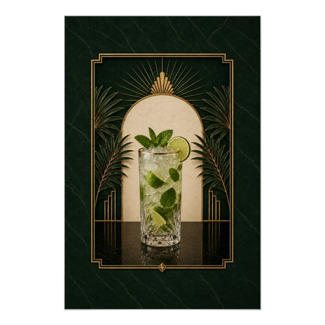 Pôster Cartaz Art Déco de Mojito | Arte de Bar (Frente)