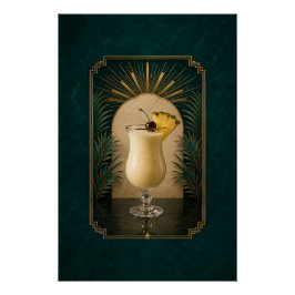 Pôster Cartaz Art Déco de Piña Colada | Arte para Bar