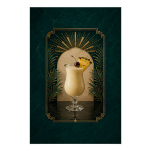 Pôster Cartaz Art Déco de Piña Colada   Arte para Bar