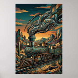 Poster Cartaz Art Déco do Western Express - Trem Geométri