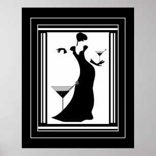 Poster Cartaz ART DECO LADY Preto Branco
