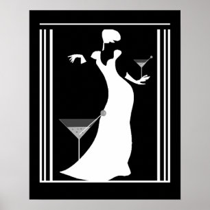 Pôster Cartaz ART DECO LADY Preto Branco Invertido