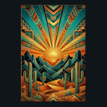 Poster Cartaz Art Déco Majestic Mesa - Deserto Geométrico<br><div class="desc">Transforme sua casa com a elegância imponente do sudoeste americano. Este pôster "Majestic Mesa" reinventa um clássico nascer do sol no deserto através da lente do glamour do Art Déco. Apresenta picos montanhosos angulares e acentuados, cactos saguaro estilizados e um deslumbrante sol que preenche o céu com padrões geométricos rítmicos....</div>
