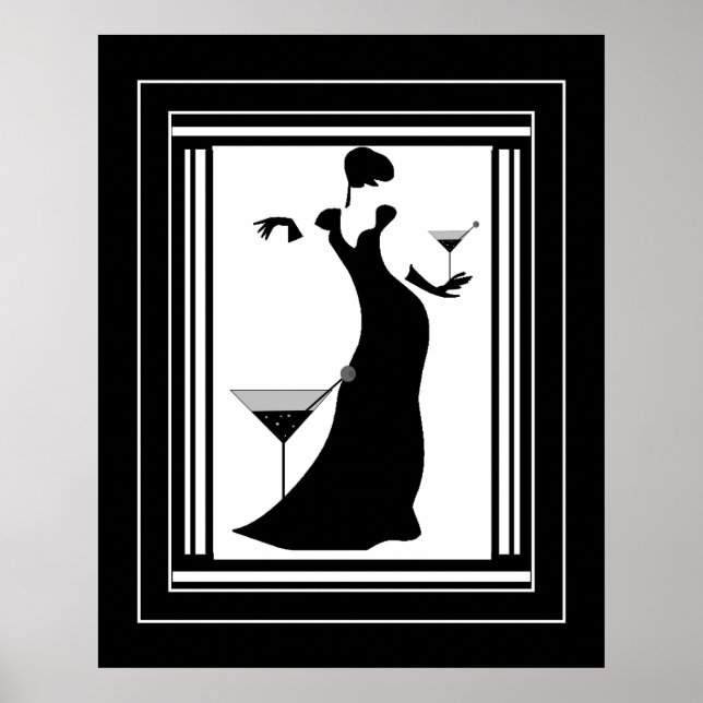 Poster Cartaz ART DECO SENHORA Preto Branco (Frente)