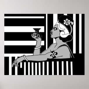 Pôster Cartaz Arte Deco Vintage Faixa Preto Branco Grande