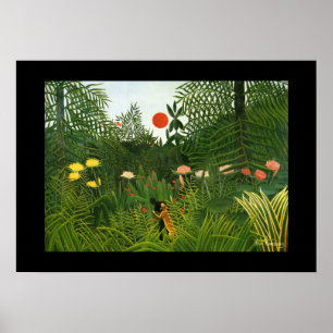 Poster Cartaz Arte Vintage homem atacado por uma jaguar