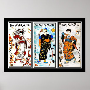 Pôster Cartaz Arte Vintage Japonesa O Mikado 3 Painéis