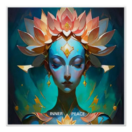 PÔSTER CARTAZ ARTÍSTICO DEUSA ESPIRITUAL LÓTUS MEDITAÇÃO