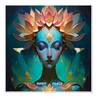 PÔSTER CARTAZ ARTÍSTICO DEUSA ESPIRITUAL LÓTUS MEDITAÇÃO