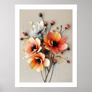Poster Cartaz Artístico em 3D com Estilo de Papel Floral