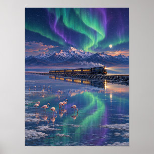 Poster Cartaz Aurora Salt Lake Night Train 12x16