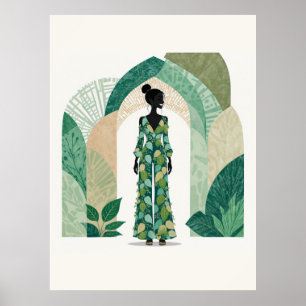 Poster Cartaz Boho Feminino Verde Esmeralda Minimalista