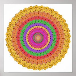 Poster Cartaz Bola Mandala laranja amarelo verde