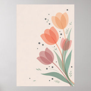 Poster Cartaz Botânico Minimalista Tulipas Terracota Cora
