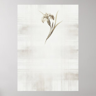 Poster Cartaz Botânico Xadrez Neutro Íris Marfim Minimali