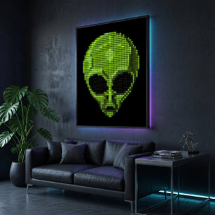 Pôster Cartaz Brilhante Cabeça de Alien Verde