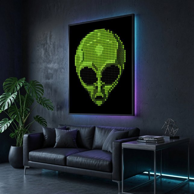 Pôster Cartaz Brilhante Cabeça de Alien Verde (Criador carregado)