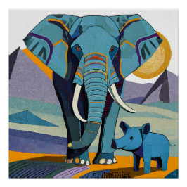 Pôster Cartaz Brilhante de Elefante e Facão