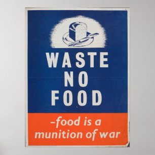 Poster Cartaz Britânico de Guerra Antigo 'Não Desperdice