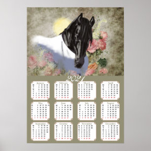 Poster Cartaz, Calendário, 2021, Cavalo, Frísio
