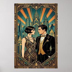 Poster Cartaz Casal Art Deco Great Gatsby Horizonte da Ci