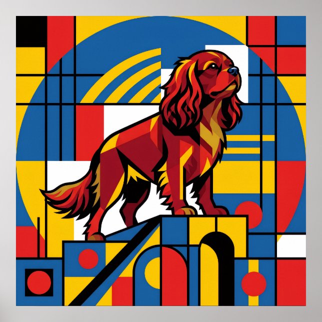 Poster Cartaz Cavalier King Charles Spaniel De Stijl | Mo (Frente)