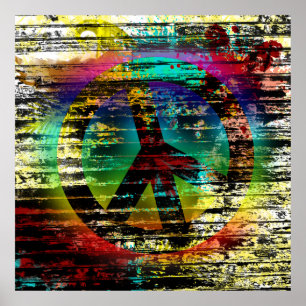 Poster Cartaz Chuva de Cores Grunge Paz 52x52 ou Menor