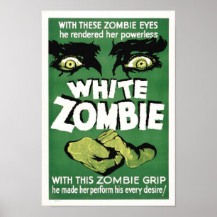 Pôster Cartaz cinematográfico branco do monstro do zombi