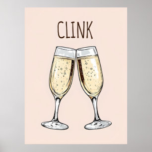 Poster Cartaz Clink Champagne – Arte Minimalista para Fes