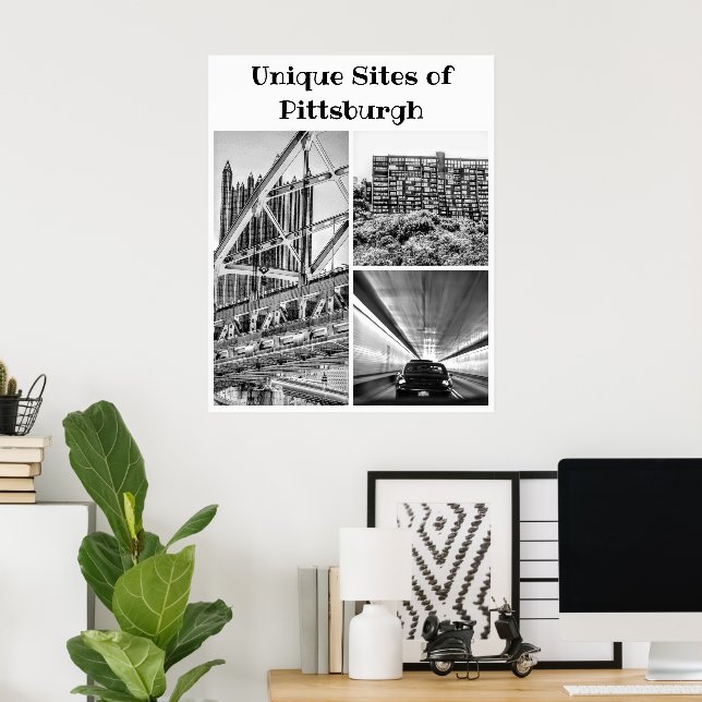 Poster Cartaz -Colagem Preto e Branco de Pittsburgh (Escritório em casa)