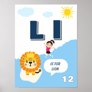 Poster Cartaz Colorido de Aprendizado do Alfabeto Letra L