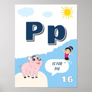 Poster Cartaz Colorido de Aprendizado do Alfabeto Letra P