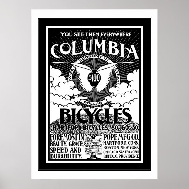 Poster Cartaz Columbia Bicycles 1886 Anúncio (Frente)