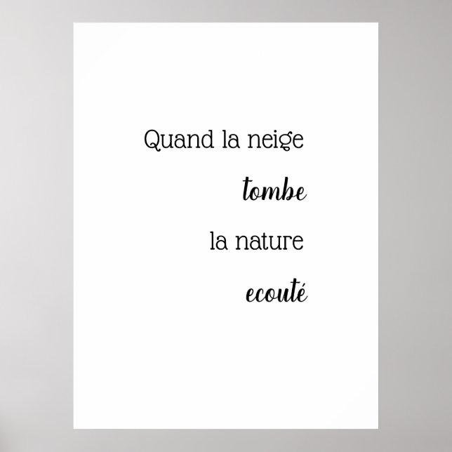 Poster Cartaz com citação sobre neve em francês (Frente)