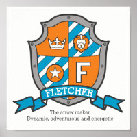 Cartaz com o nome Fletcher boys F e o brasão laran
