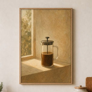 Poster Cartaz Cottagecore de Café Francês Leve em Aquarel