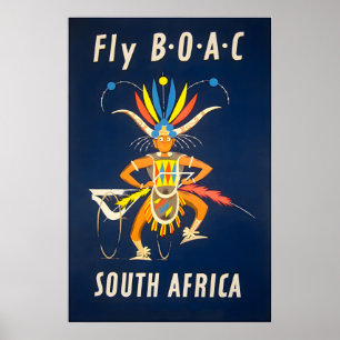 Poster Cartaz da África do Sul BOAC Arte de Viagem Impres