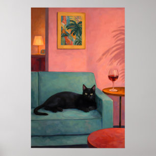 Poster Cartaz da Black Cat Lounge, Sala de Estar Retro Ac