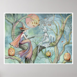 Poster Cartaz da Bruxa e Fantasma do Halloween por Molly 