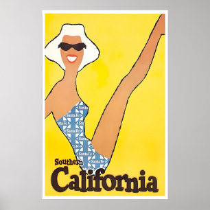 Poster Cartaz da Califórnia Arte de Viagem do Sul da Cali