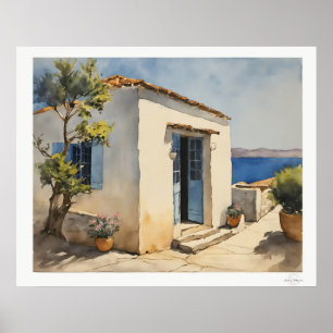 Poster Cartaz da Casa à Beira-Mar com Porta Azul