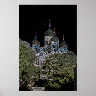 Poster Cartaz da Catedral de St. Alexandre Nevsky em Neon