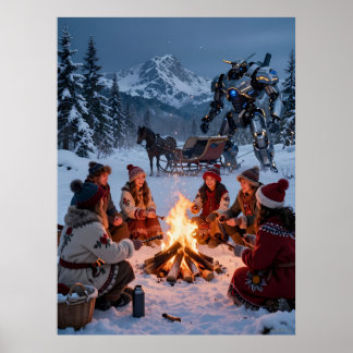 Poster Cartaz da Cena do Trenó da Fogueira de Inverno de